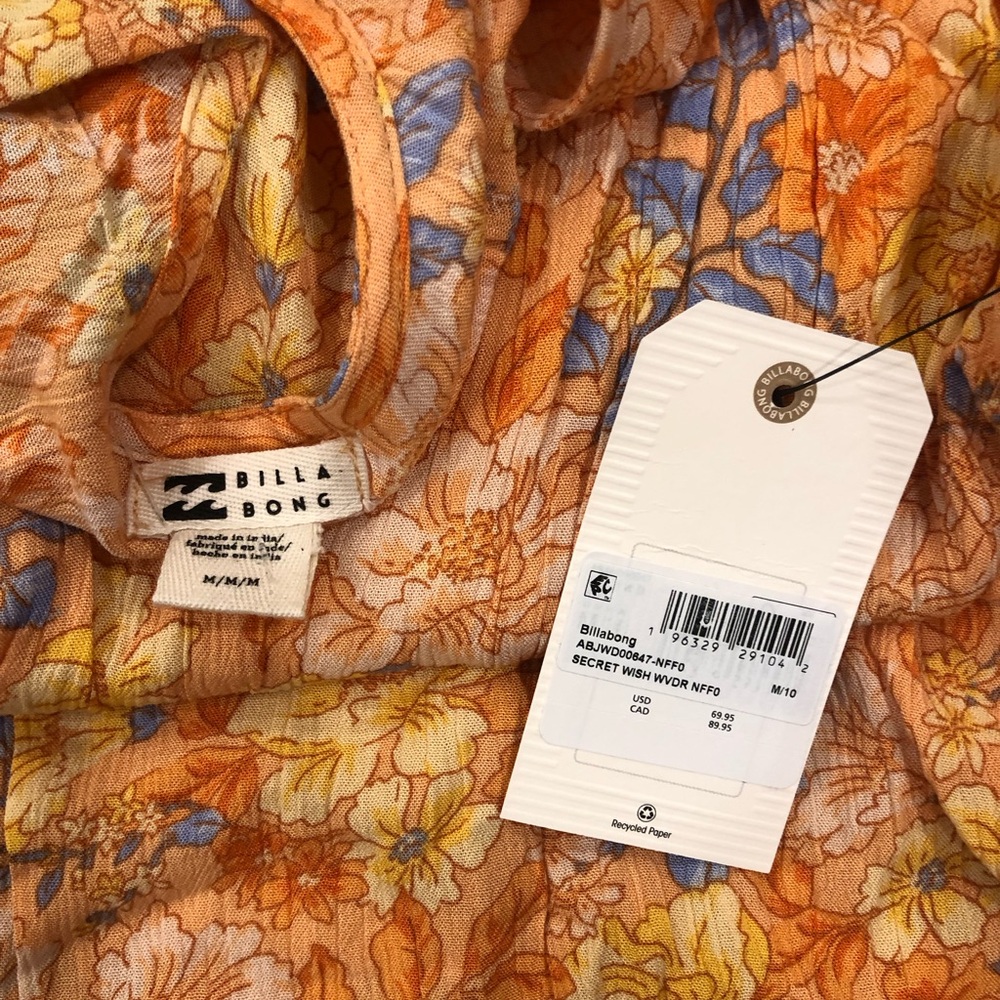 NWT Billabong Secret Wish Floral Long Sleeve Babydoll Dress - Picture 10 of 11